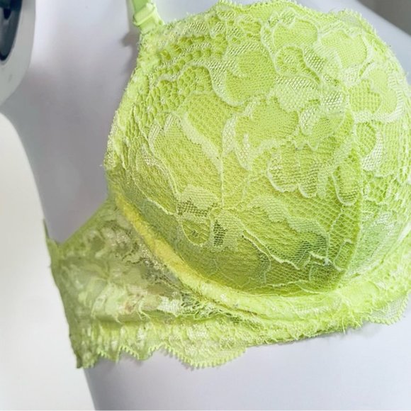 PINK by VICTORIA SECRET "The Date" Lime Green Yellow Lace Bra - Picture 11 of 16